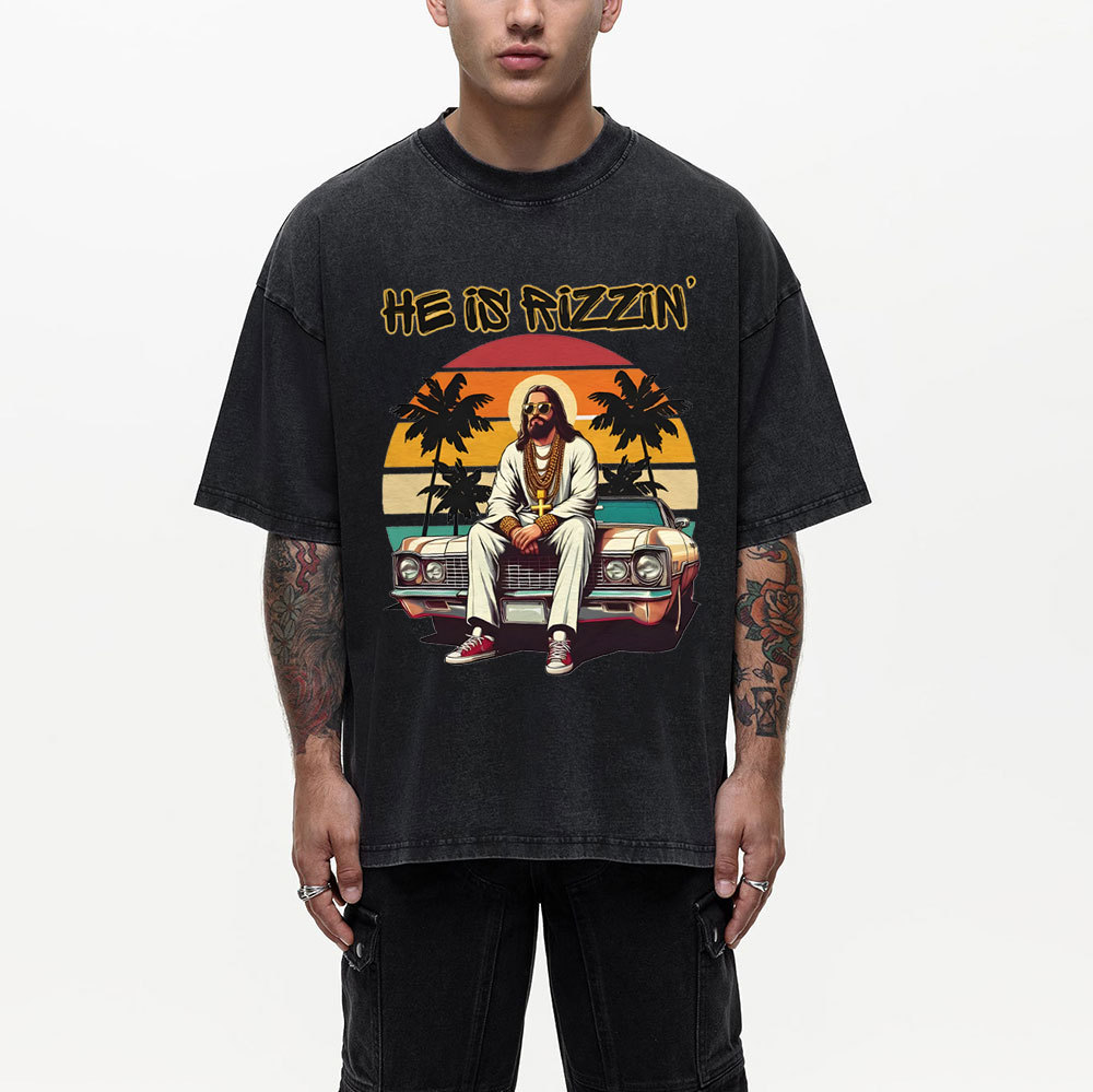 He Is Rizzen Chirstian Washed T-Shirt