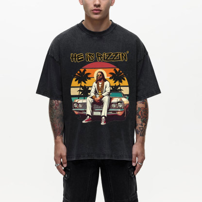 He Is Rizzen Chirstian Washed T-Shirt