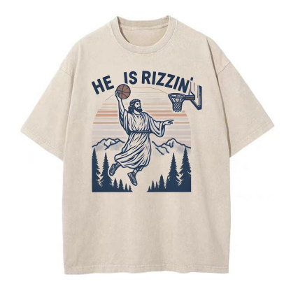 He Is Rizzen Christian Washed T-Shirt