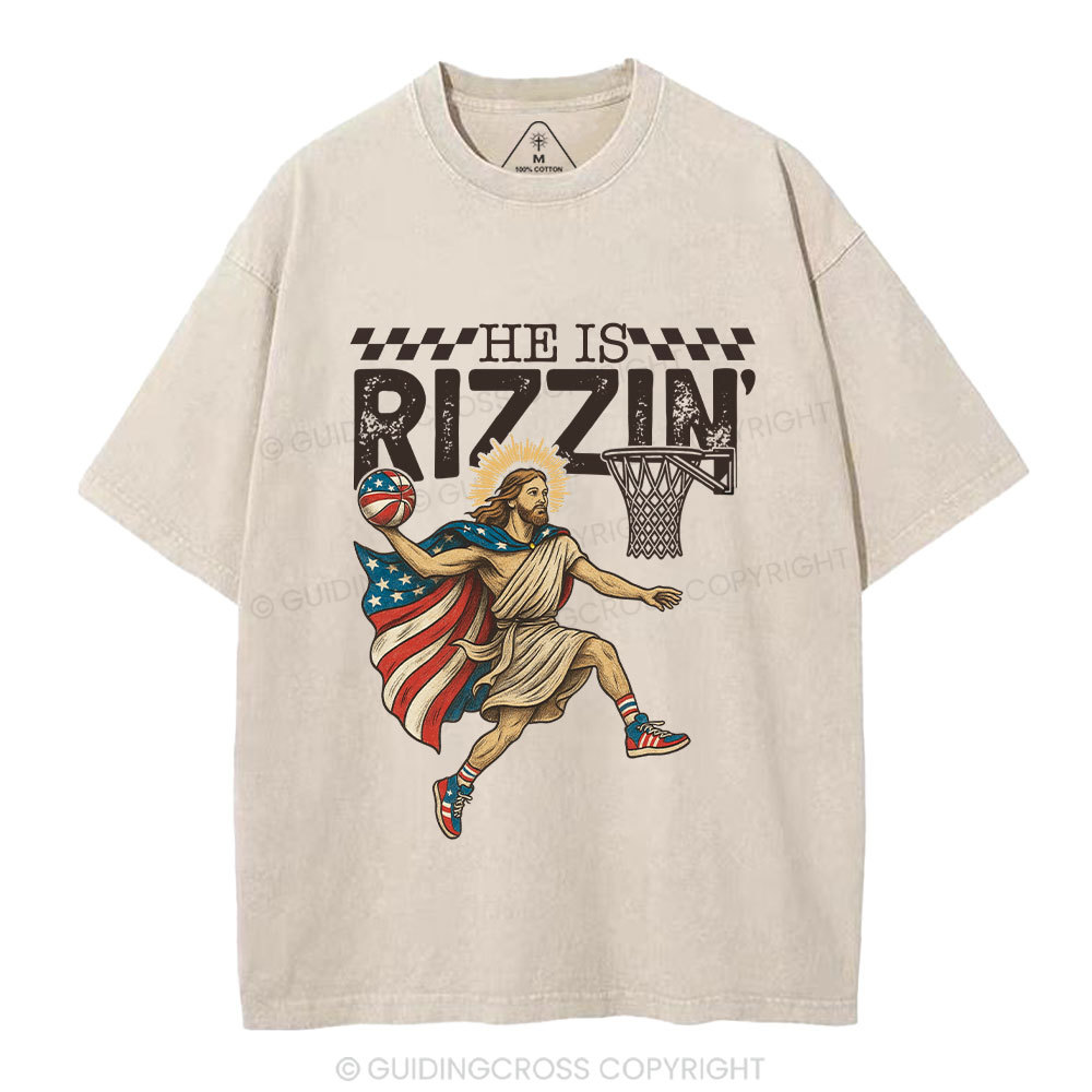 He Is Rizzen Christian Washed T-Shirt