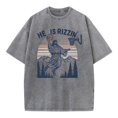 He Is Rizzen Christian Washed T-Shirt