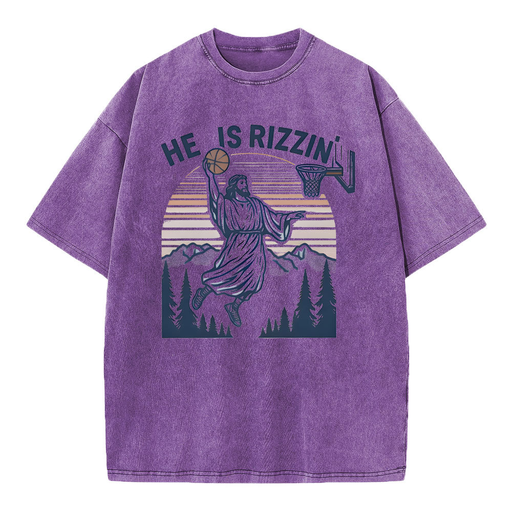 He Is Rizzen Christian Washed T-Shirt