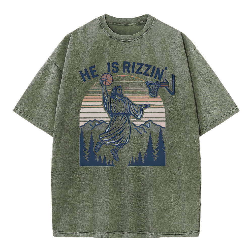 He Is Rizzen Christian Washed T-Shirt