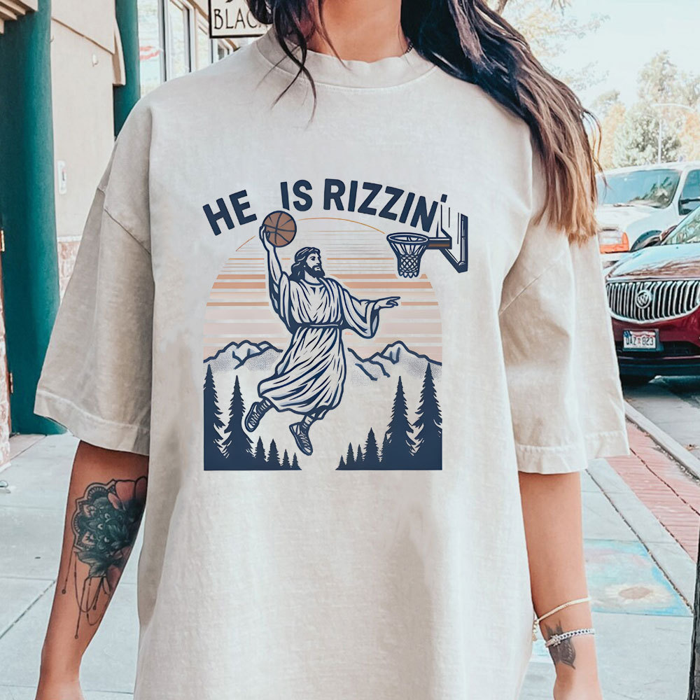 He Is Rizzen Christian Washed T-Shirt