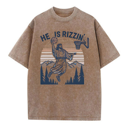 He Is Rizzen Christian Washed T-Shirt
