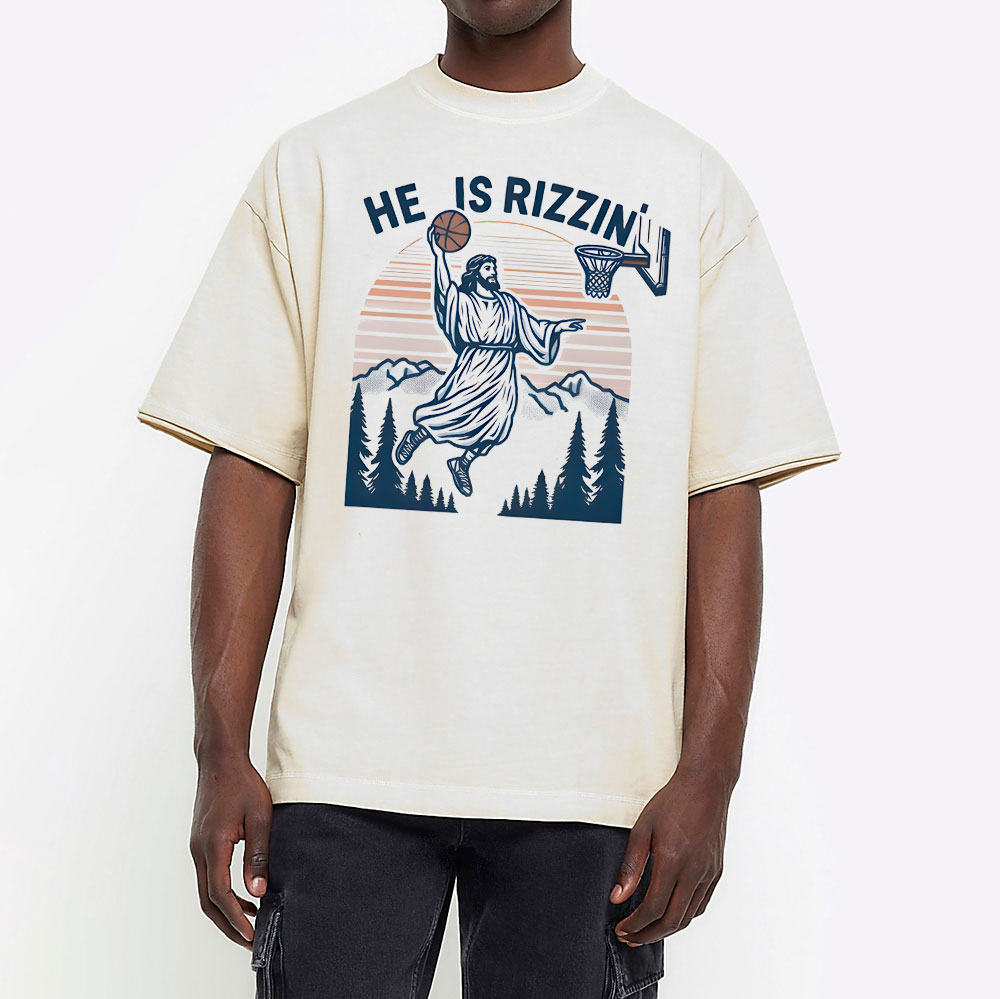 He Is Rizzen Christian Washed T-Shirt