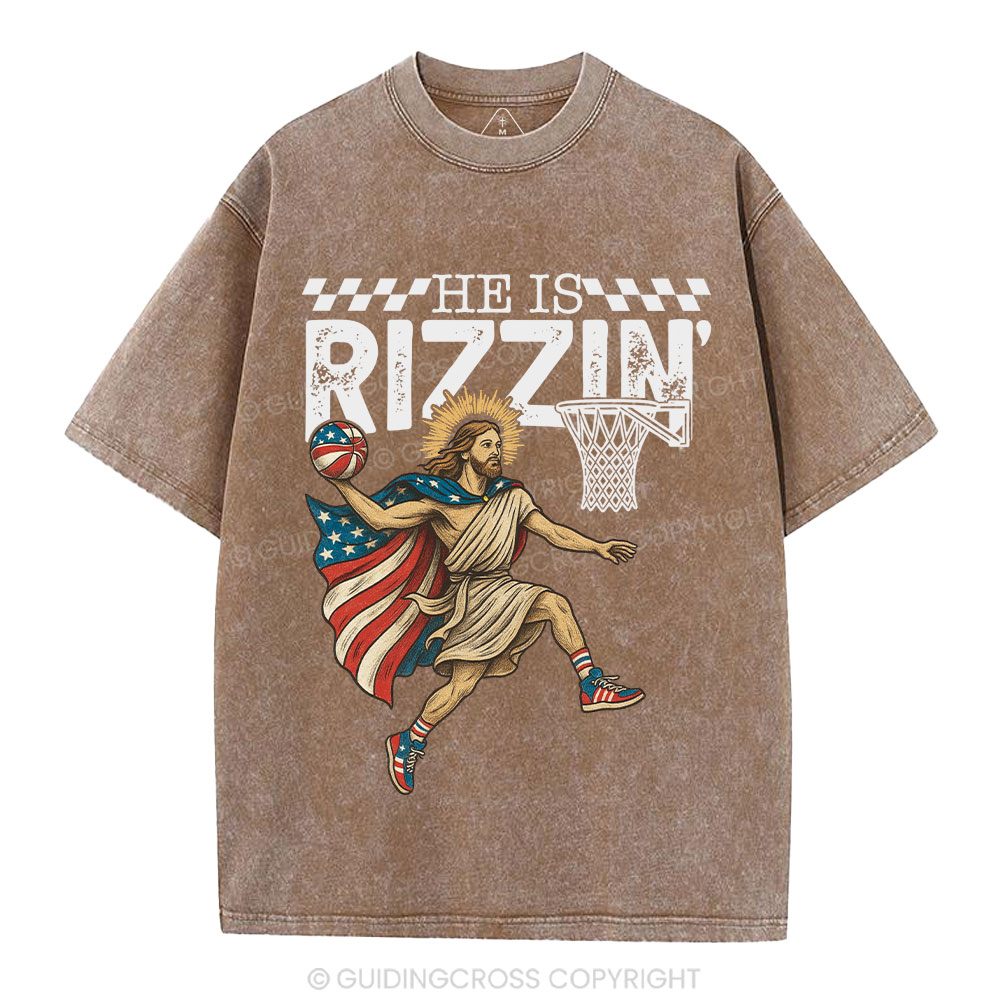 He Is Rizzen Christian Washed T-Shirt