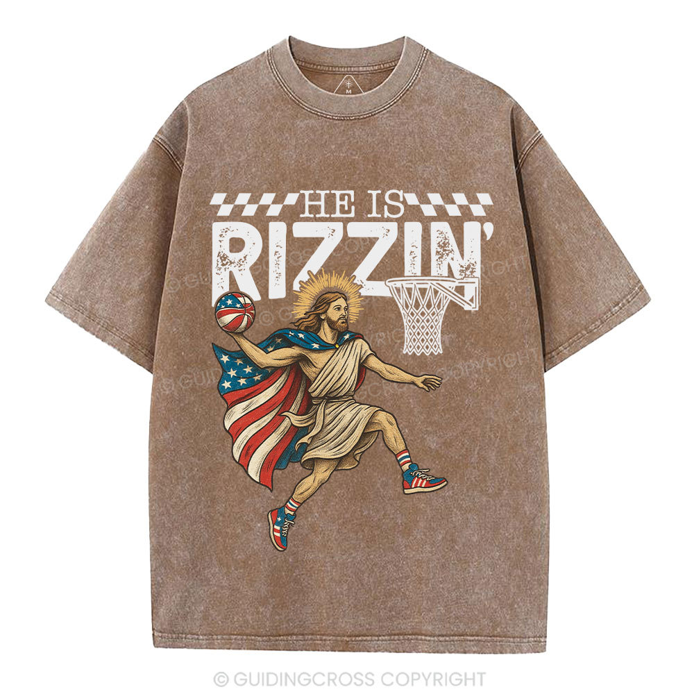 He Is Rizzen Christian Washed T-Shirt