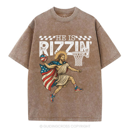 He Is Rizzen Christian Washed T-Shirt