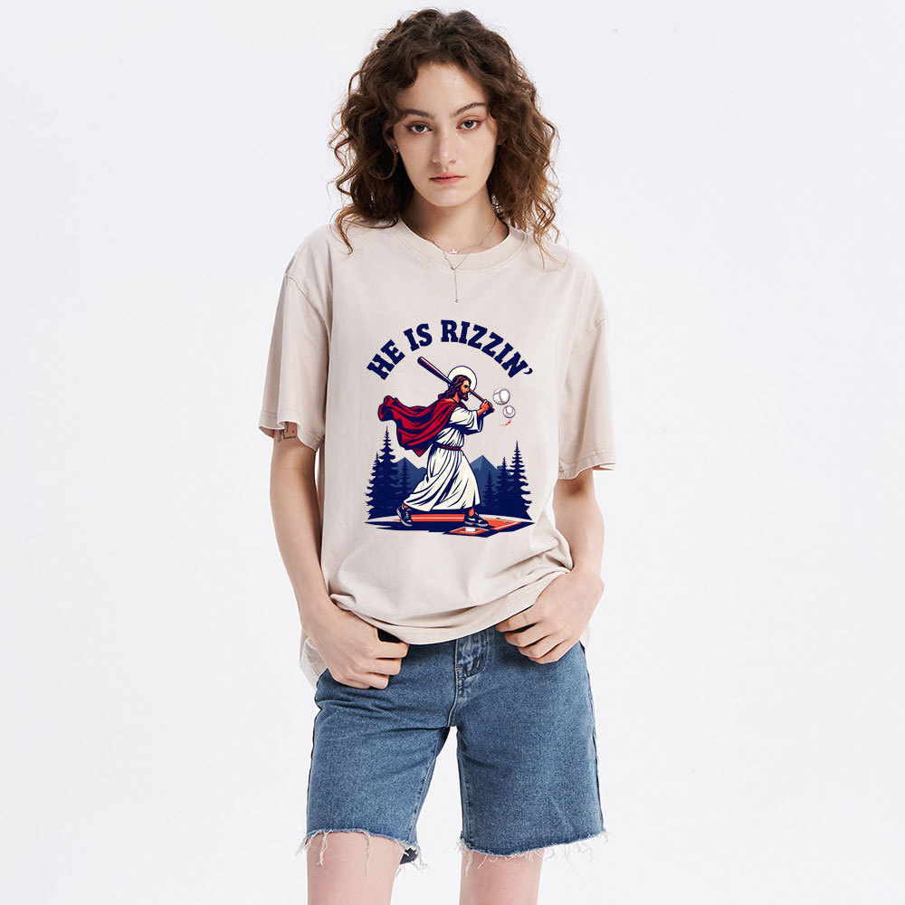 He Is Rizzen' Christian Washed T-Shirt