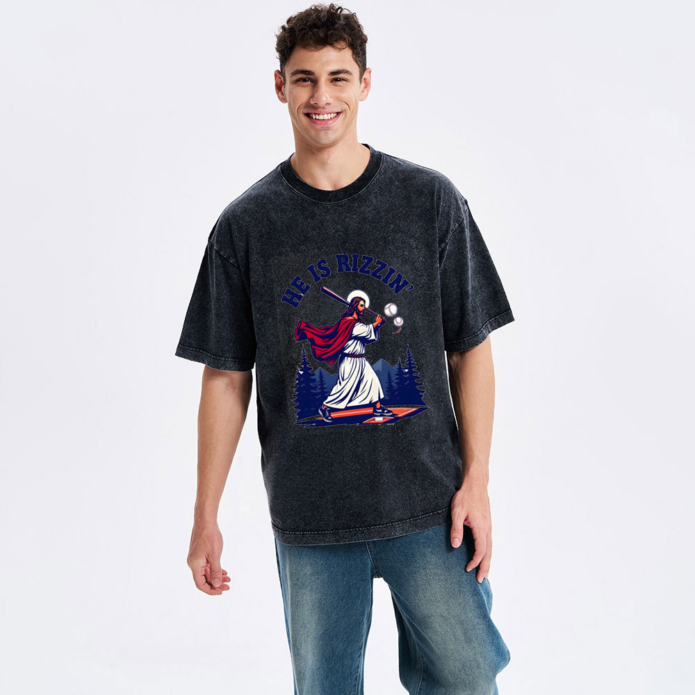 He Is Rizzen' Christian Washed T-Shirt
