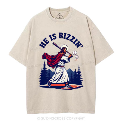 He Is Rizzen' Christian Washed T-Shirt