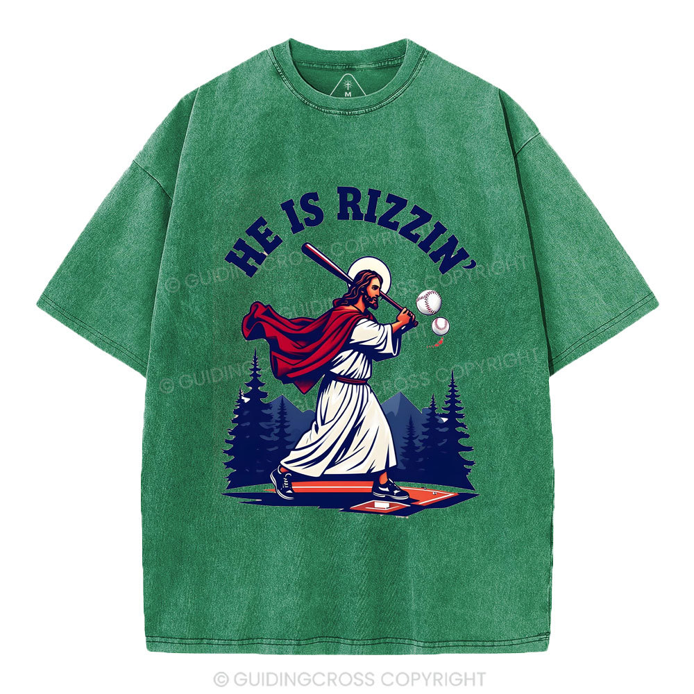 He Is Rizzen' Christian Washed T-Shirt