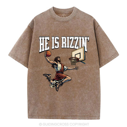 He Is Rizzen' Christian Washed T-Shirt