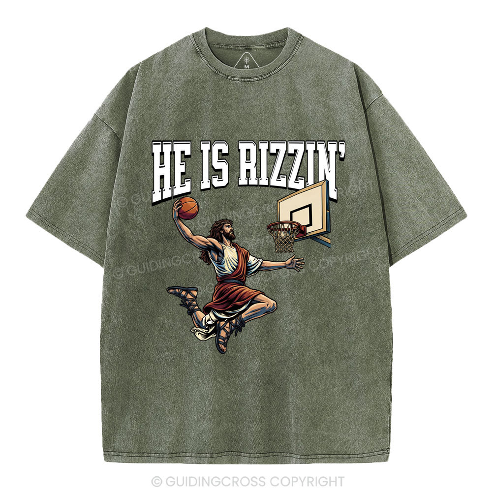He Is Rizzen' Christian Washed T-Shirt
