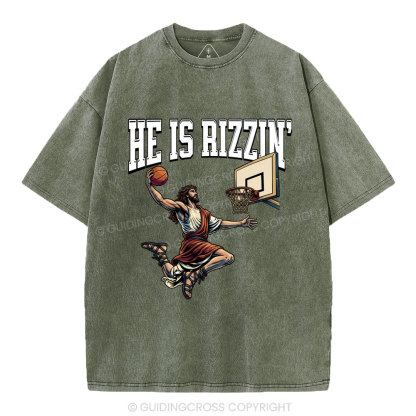 He Is Rizzen' Christian Washed T-Shirt