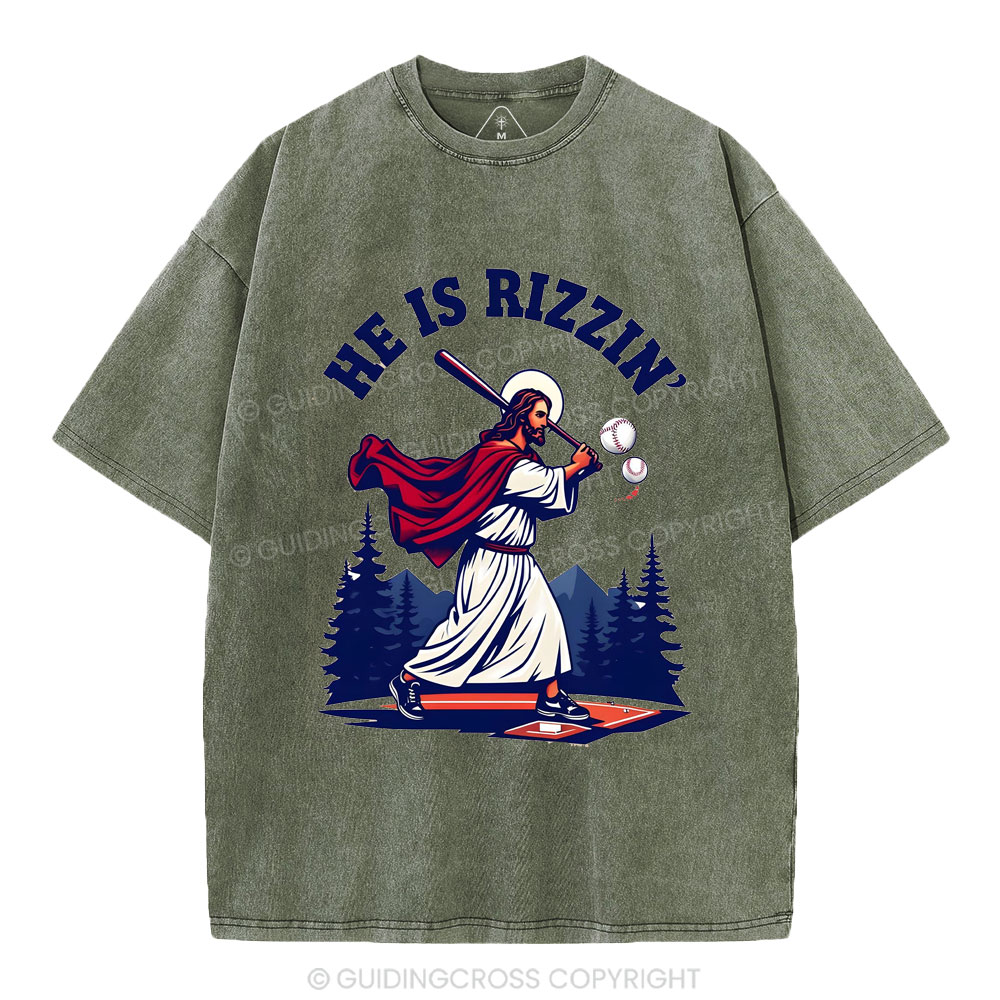 He Is Rizzen' Christian Washed T-Shirt