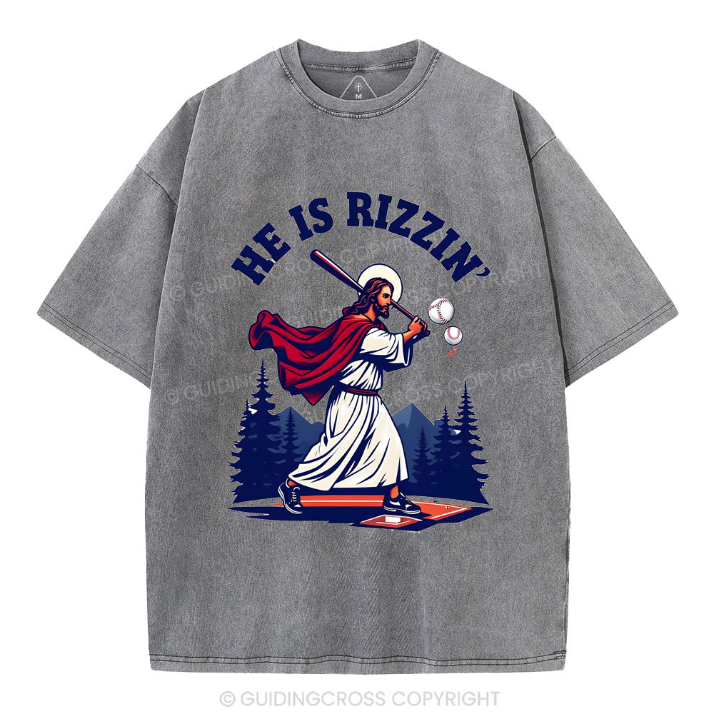 He Is Rizzen' Christian Washed T-Shirt