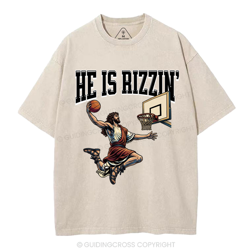 He Is Rizzen' Christian Washed T-Shirt
