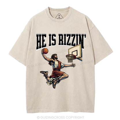 He Is Rizzen' Christian Washed T-Shirt
