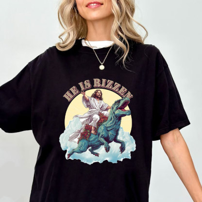 He Is Rizzen Jesus Riding A Dinosaur Christian T-Shirt