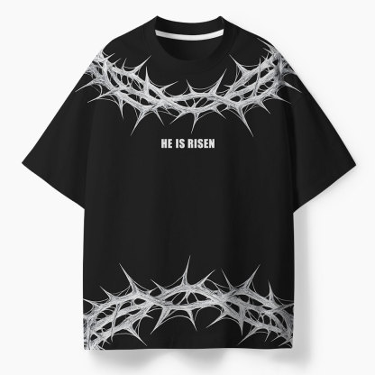 He Is Rizzen Oversized All-Over Print Christian T-Shirt