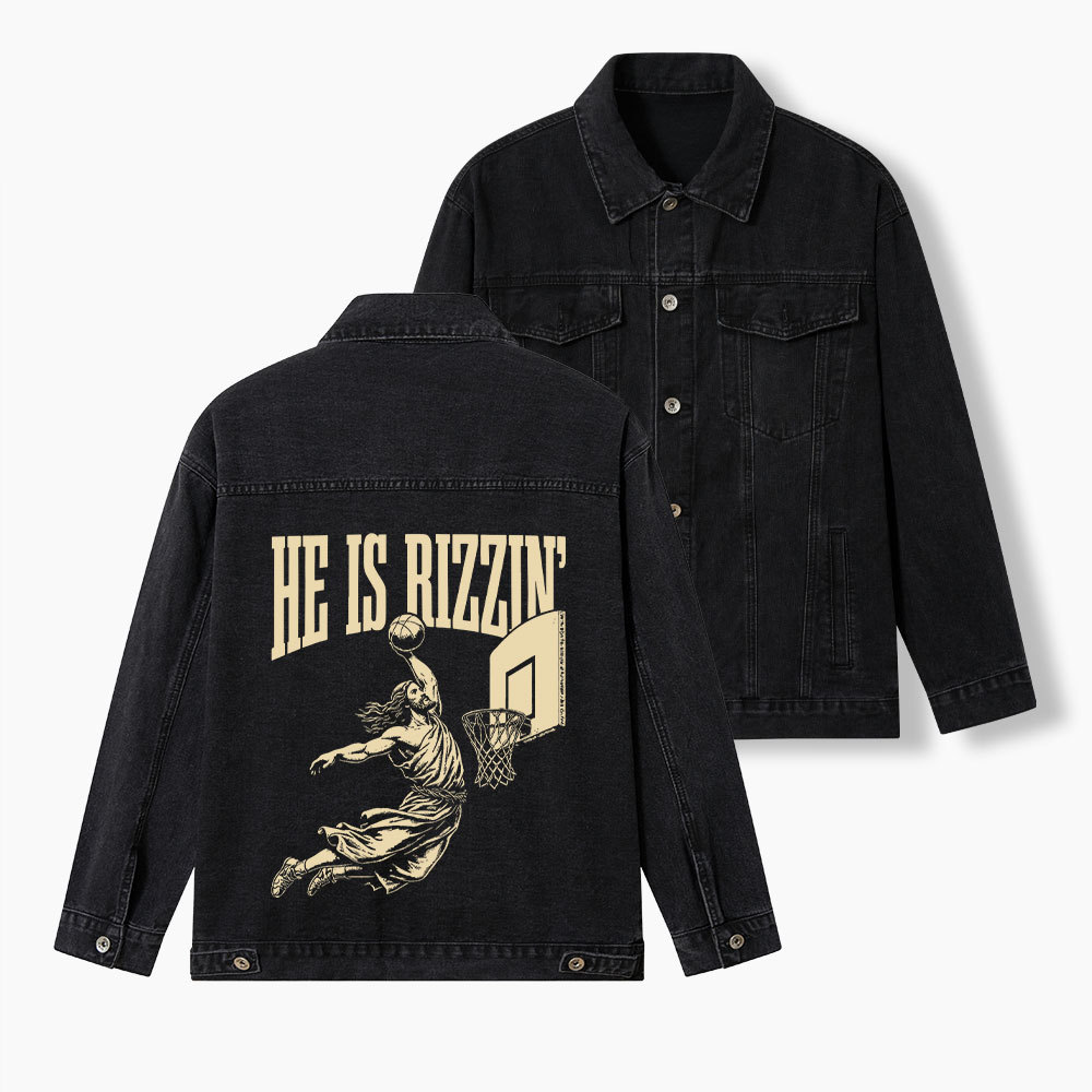 He Is Rizzin Christian Denim Jacket