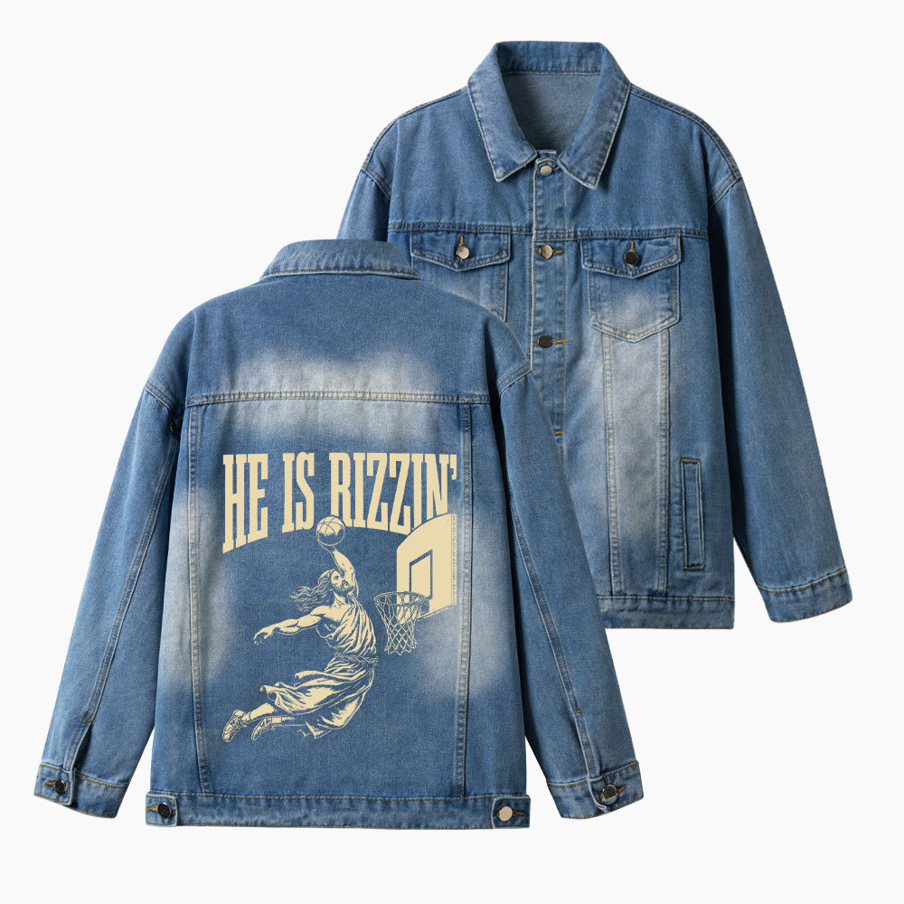 He Is Rizzin Christian Denim Jacket