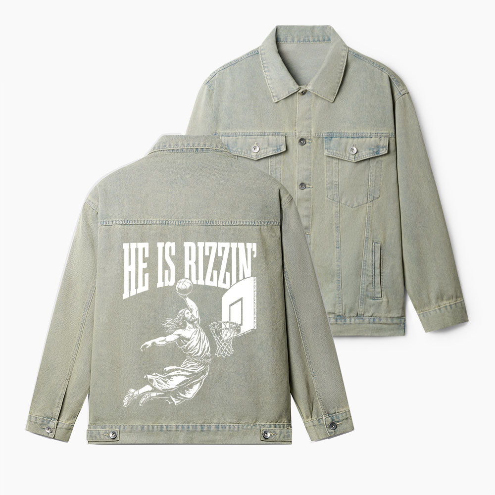 He Is Rizzin Christian Denim Jacket