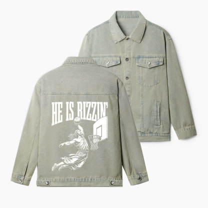 He Is Rizzin Christian Denim Jacket