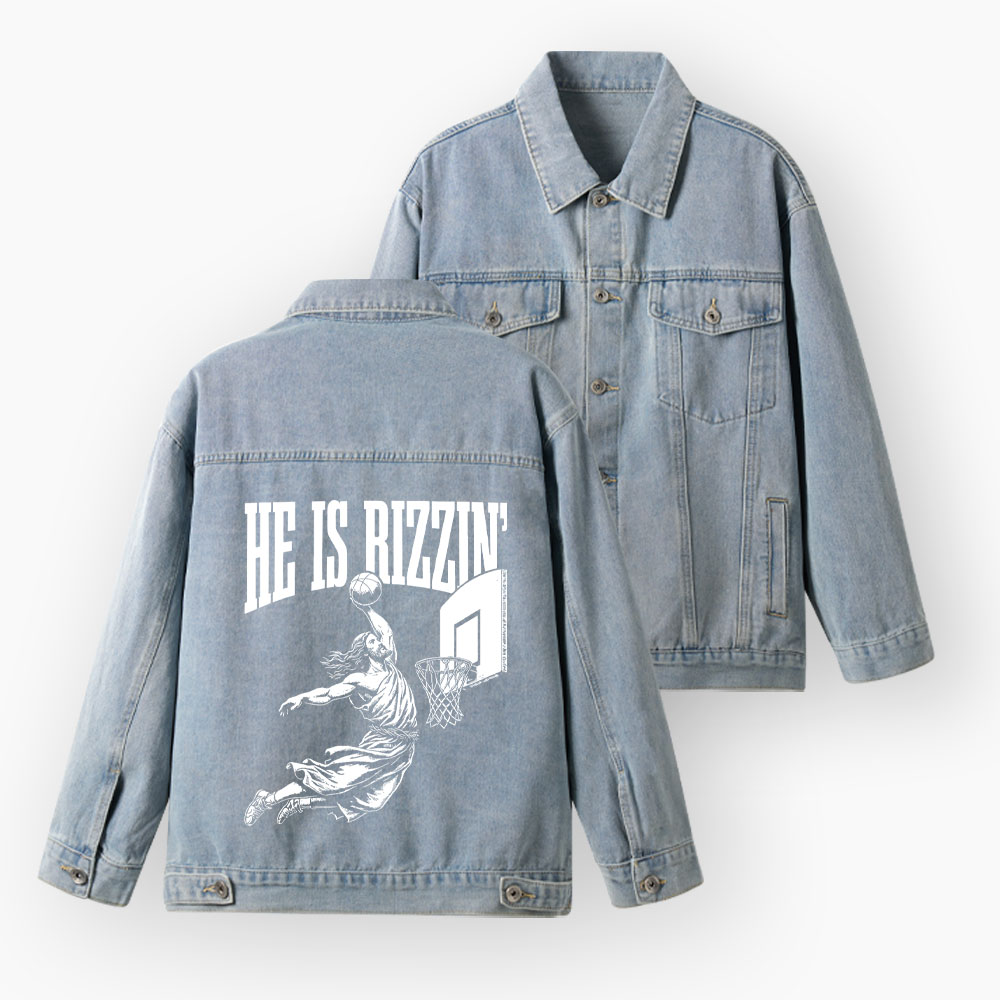 He Is Rizzin Christian Denim Jacket