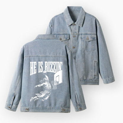 He Is Rizzin Christian Denim Jacket
