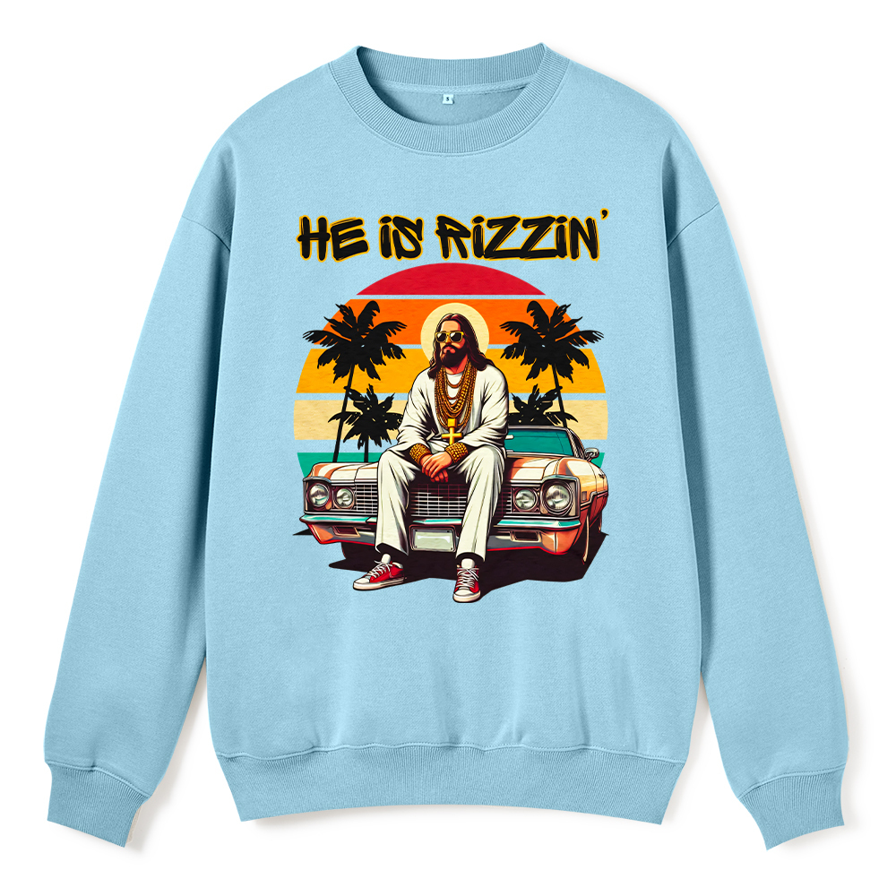 He Is Rizzin Christian Fleece Sweatshirt Sale - GuidingCross
