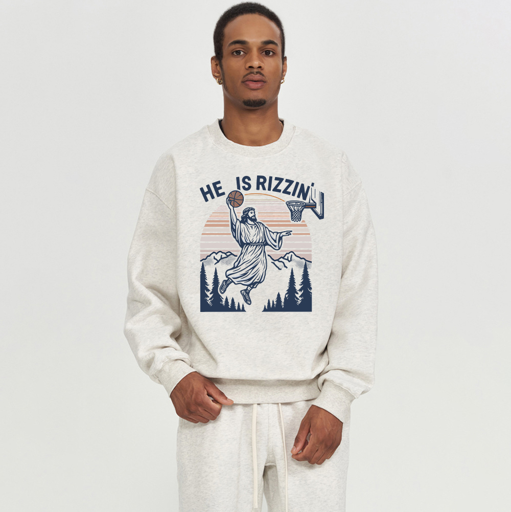 He Is Rizzin Christian Fleece Sweatshirt
