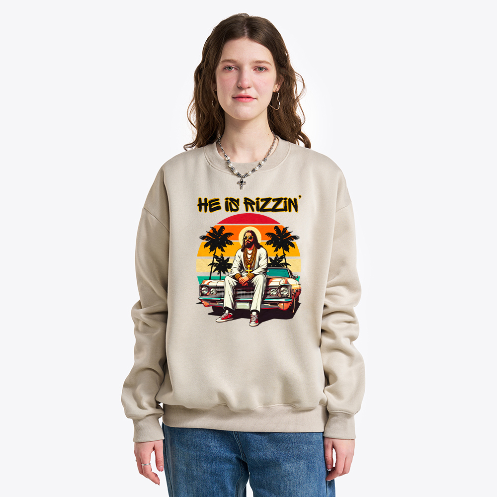 He Is Rizzin Christian Fleece Sweatshirt