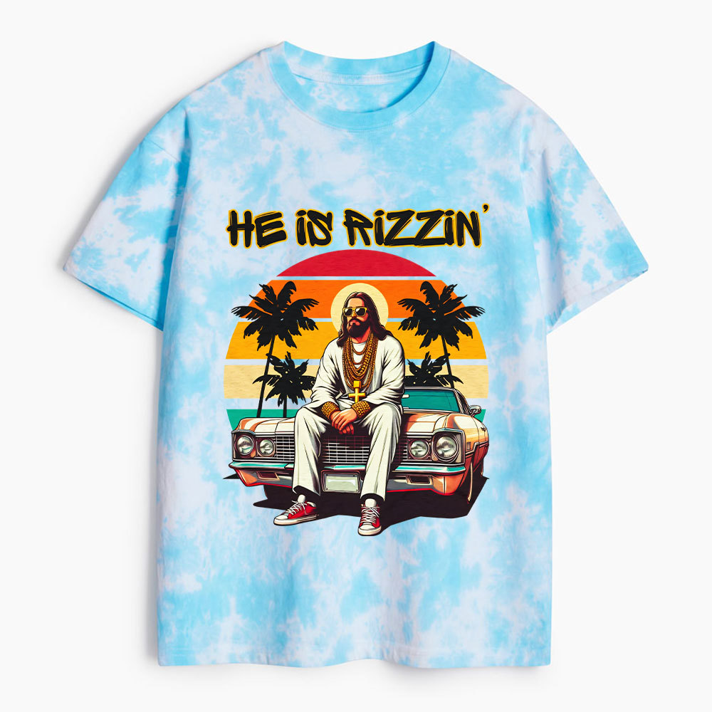 He Is Rizzin Christian Heavy Cotton Tie Dye T-Shirt