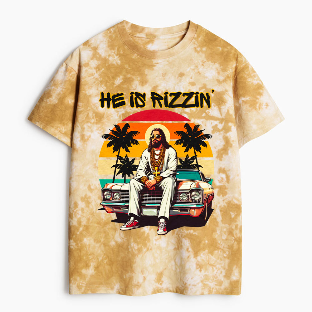 He Is Rizzin Christian Heavy Cotton Tie Dye T-Shirt