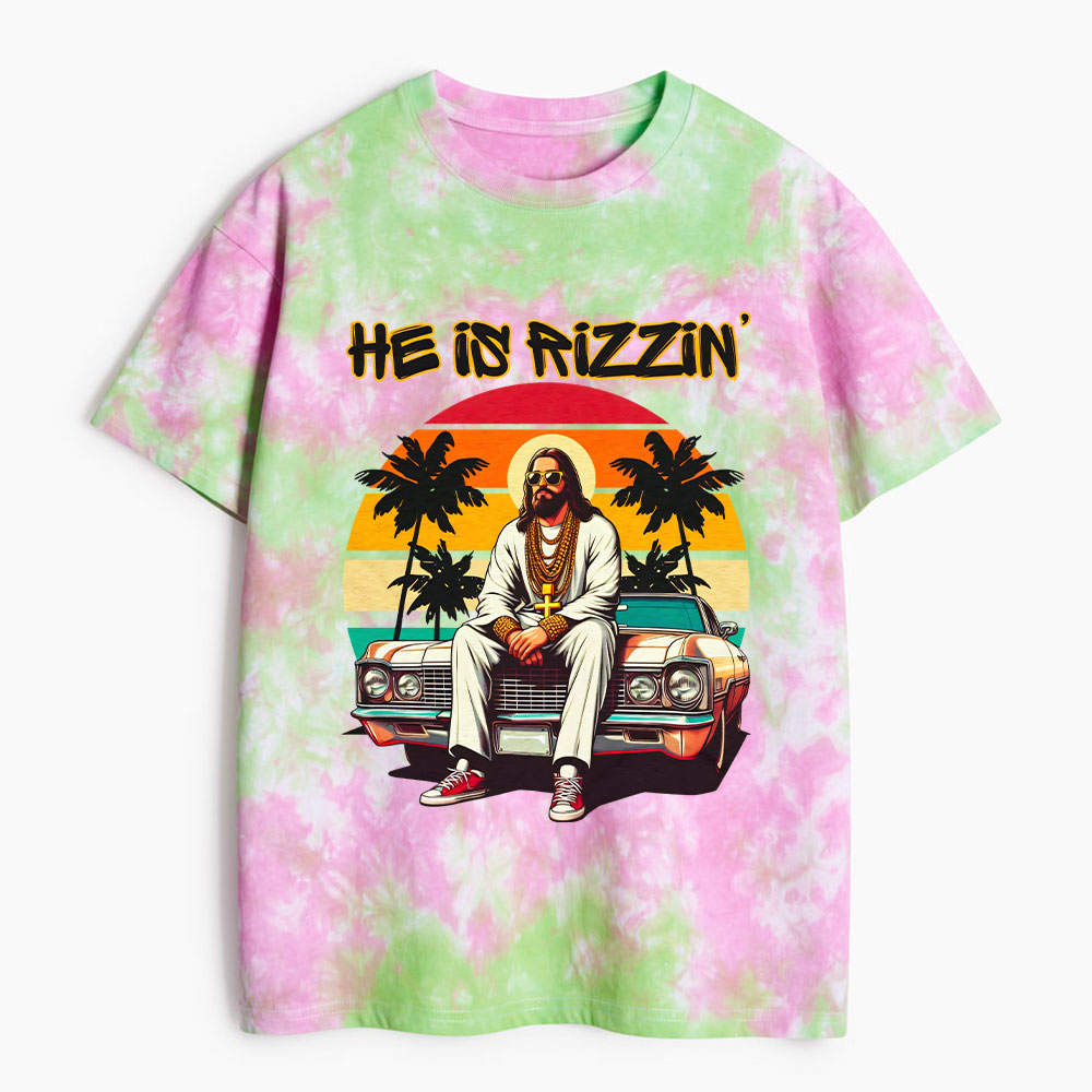He Is Rizzin Christian Heavy Cotton Tie Dye T-Shirt