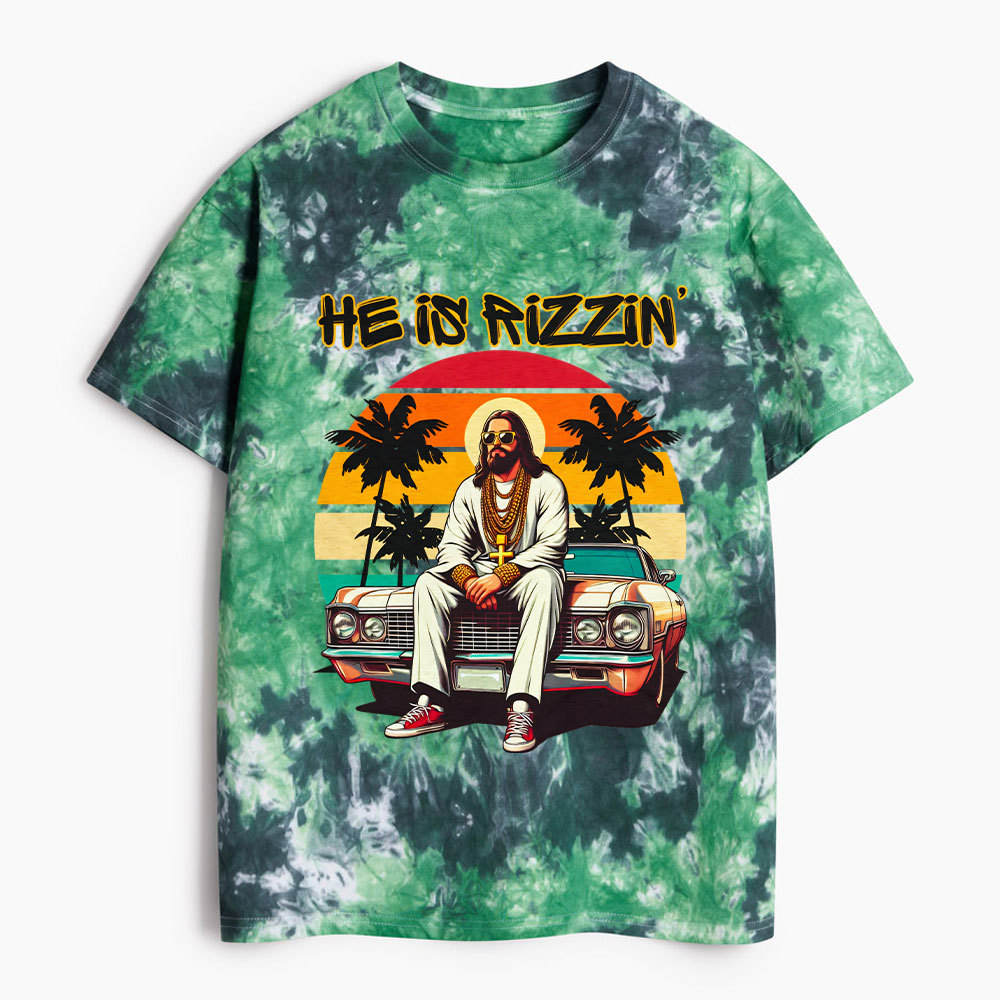 He Is Rizzin Christian Heavy Cotton Tie Dye T-Shirt