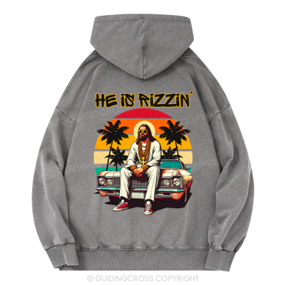 He Is Rizzin Christian Washed Hoodie