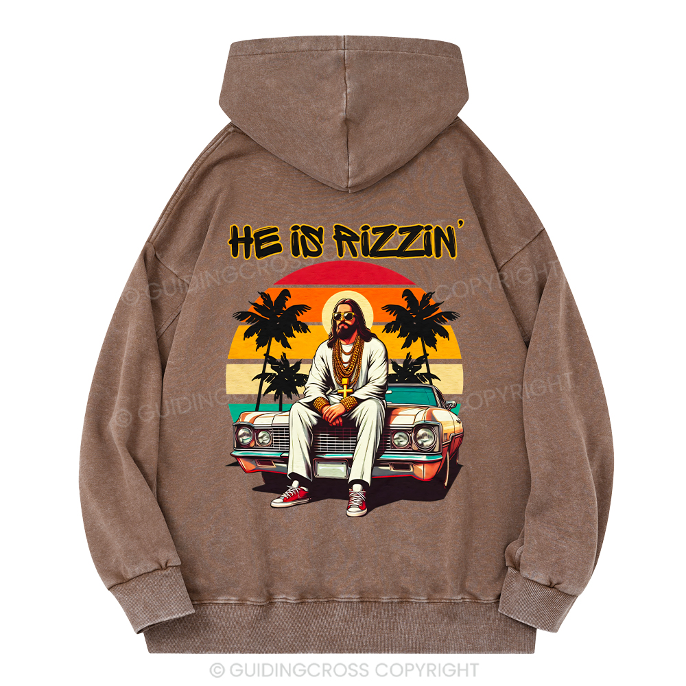 He Is Rizzin Christian Washed Hoodie