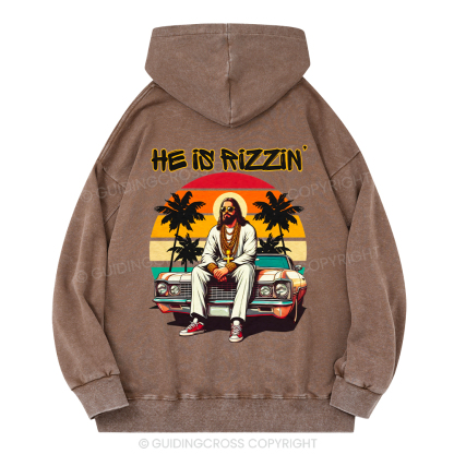 He Is Rizzin Christian Washed Hoodie