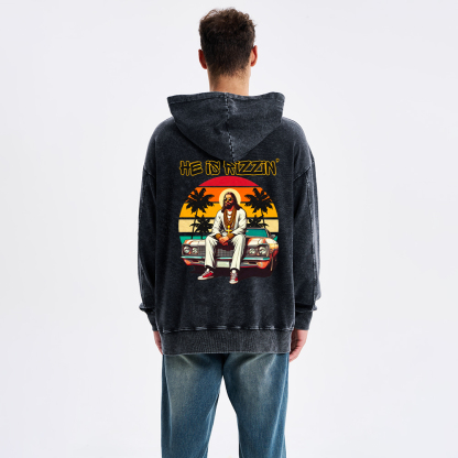 He Is Rizzin Christian Washed Hoodie