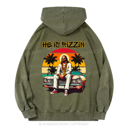 He Is Rizzin Christian Washed Hoodie
