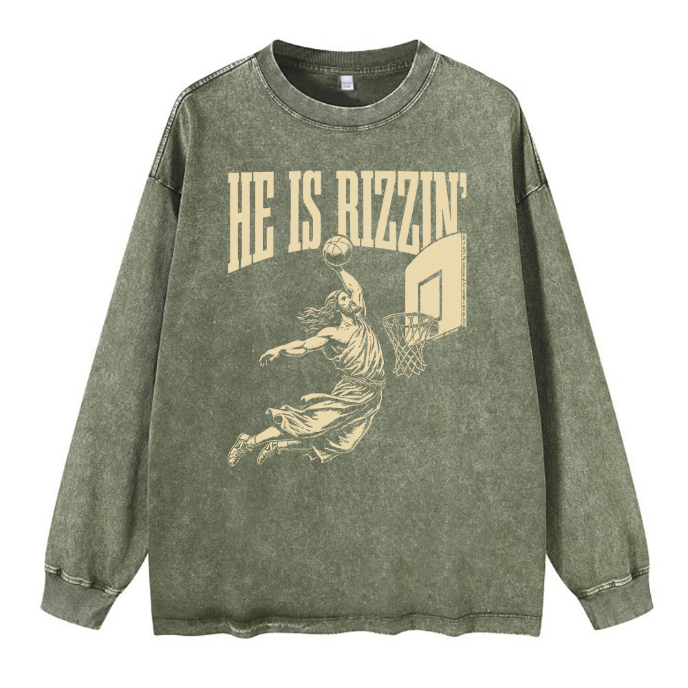 He Is Rizzin Christian Washed Long Sleeve T-Shirt