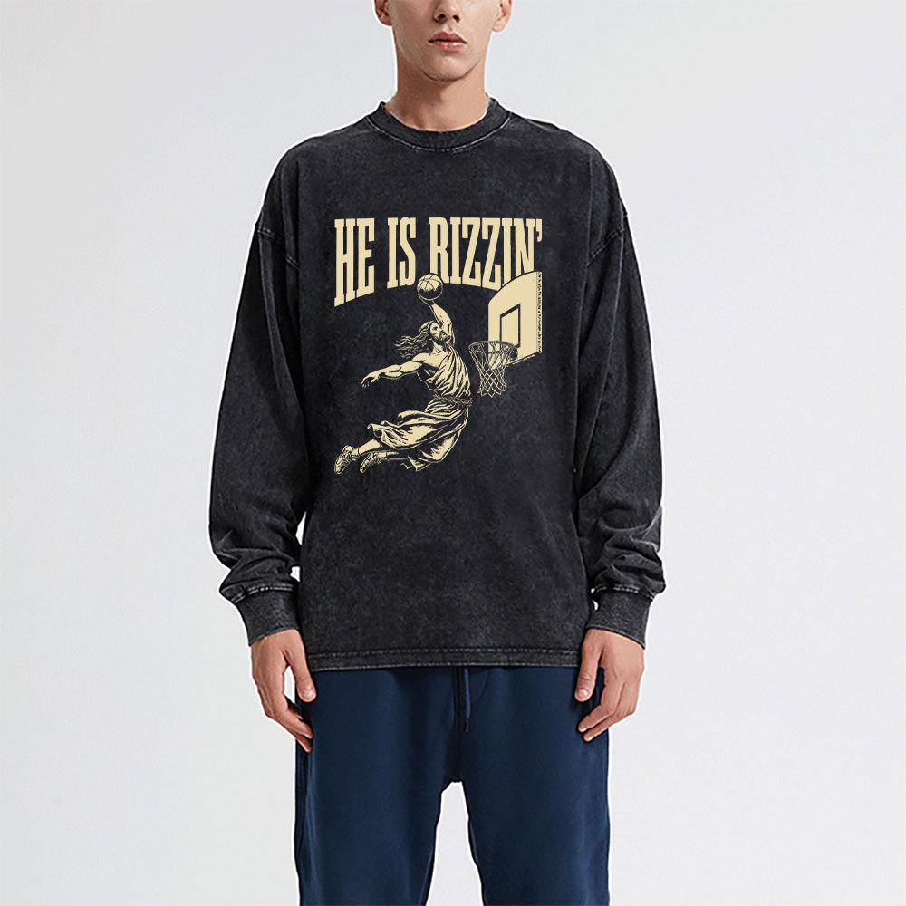 He Is Rizzin Christian Washed Long Sleeve T-Shirt