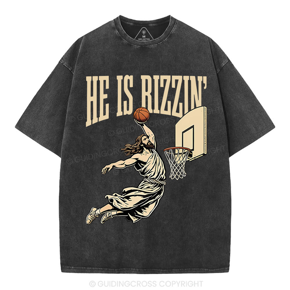 He Is Rizzin' Christian Washed T-Shirt Sale - GuidingCross