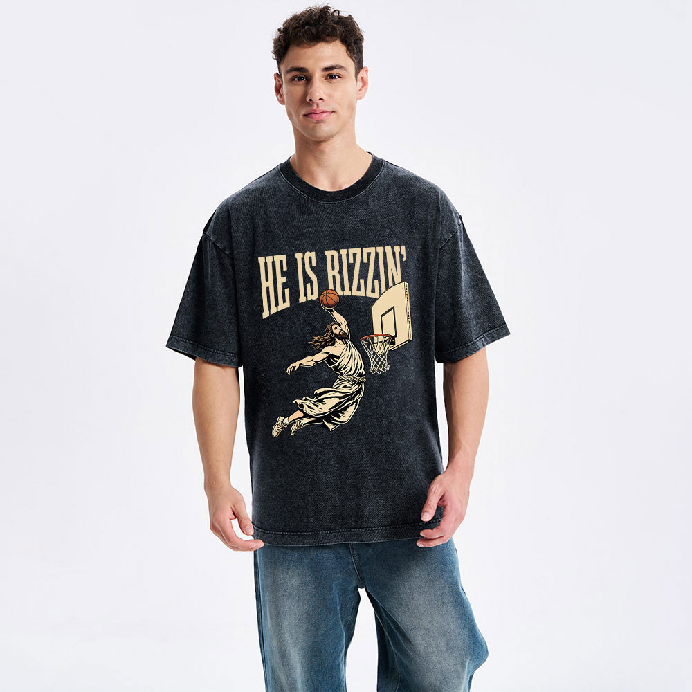 He Is Rizzin' Christian Washed T-Shirt