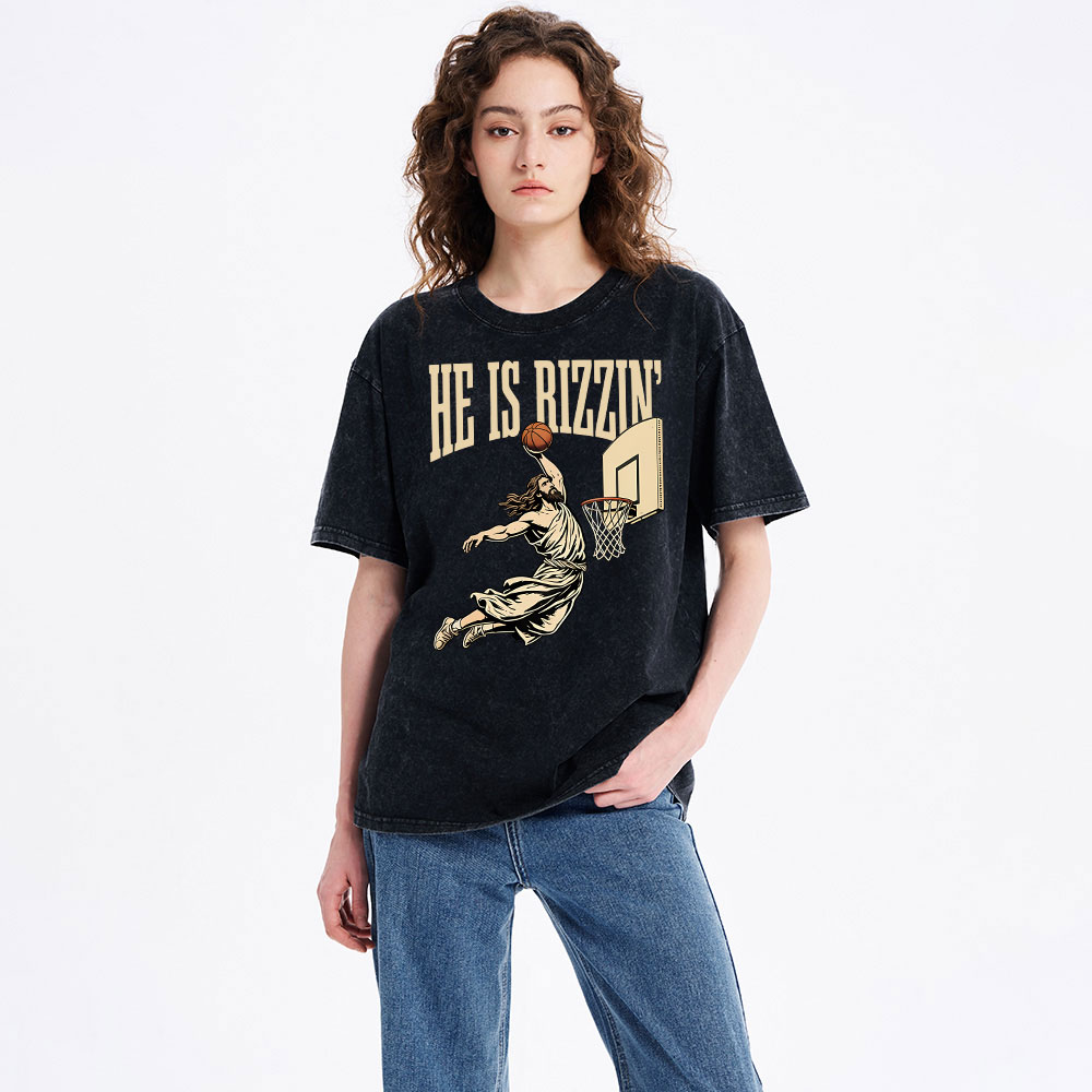He Is Rizzin' Christian Washed T-Shirt