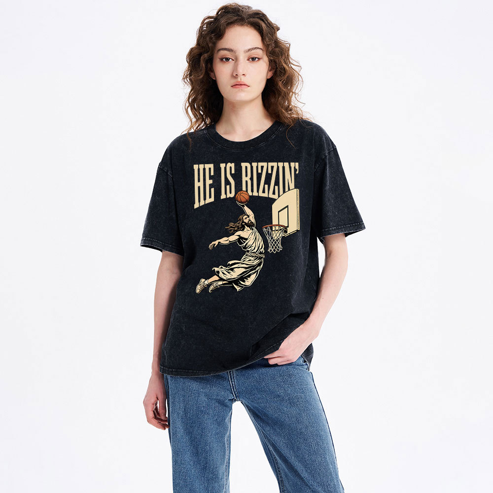He Is Rizzin' Christian Washed T-Shirt